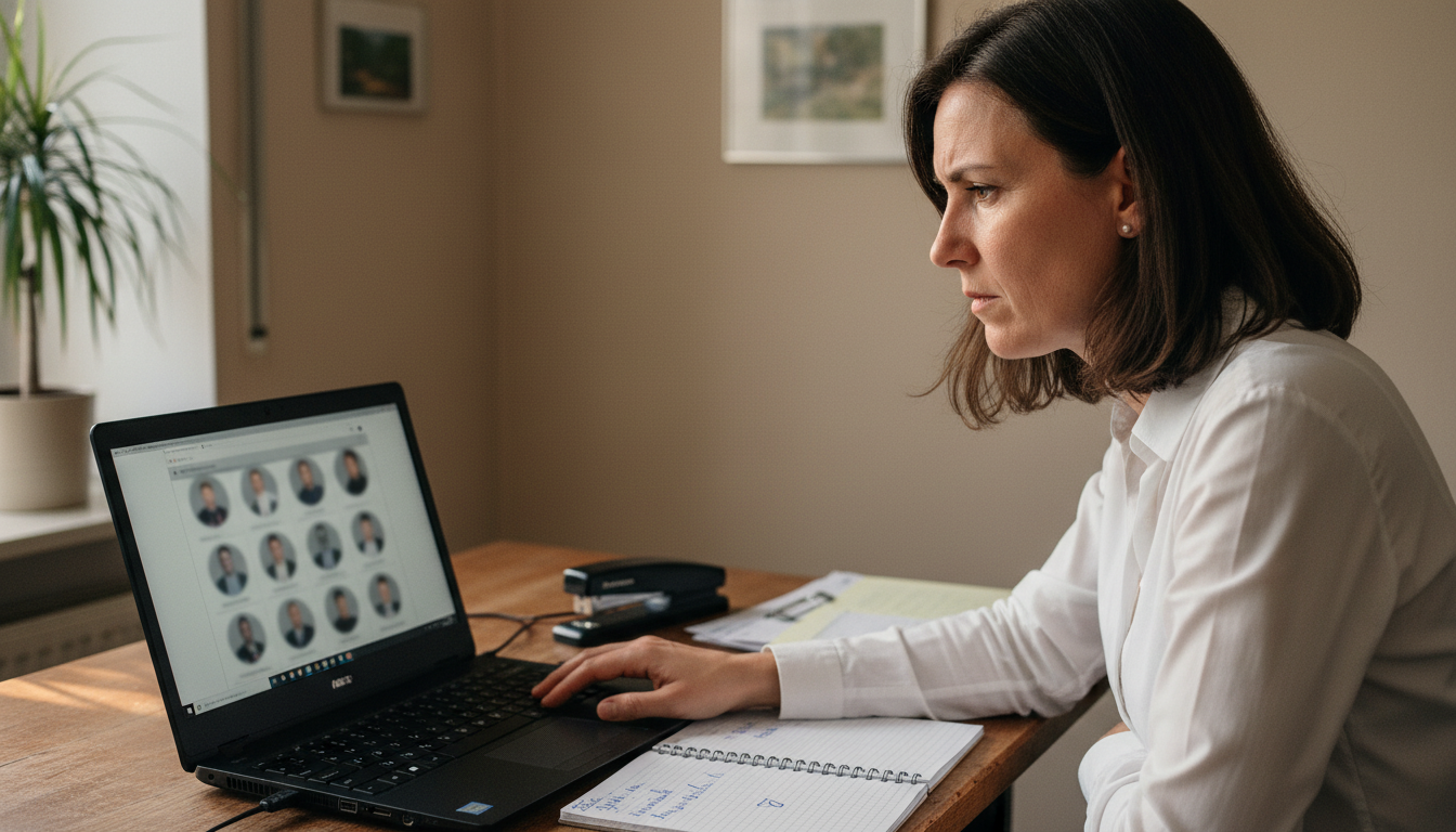 Unternehmer am Schreibtisch mit Laptop, Active-Sourcing-Recherche