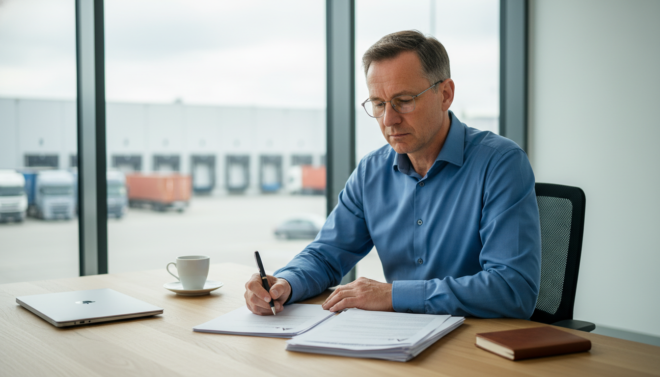 Speditions-Inhaber vergleicht Recruiting-Anbieter an seinem Schreibtisch